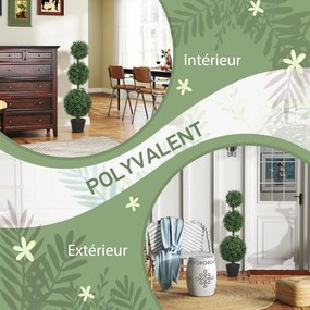 Conjunto de 2 árvores artificiais de 101,6 cm com 3 bolas de buxo topiárias, planta artificial verde em PE, com vaso interior e exterior