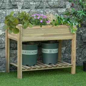 Outsunny Horta Vertical de Madeira com Prateleira 91x51x76cm Mesa de Cultivo Retangular com Orifícios de Drenagem para Cultivos de Plantas Jardim Terraço Exterior Madeira Natural