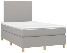 Cama box spring c/ colchão e LED 120x200 cm tecido cinza-claro