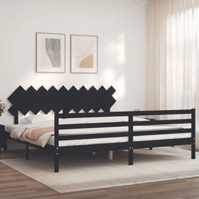 3195310 vidaXL Estrutura de cama com cabeceira 200x200 cm madeira maciça preto