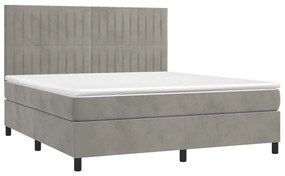 Cama box spring c/ colchão/LED 160x200 cm veludo cinzento-claro