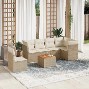 7 pcs conjunto de sofás p/ jardim com almofadões vime PE bege