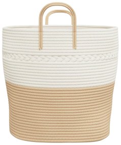Cesto de arrumação Ø43x38 cm algodão bege e branco