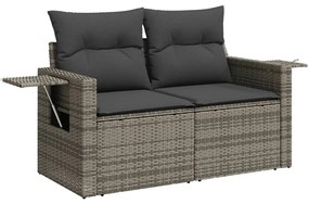 8 pcs conjunto sofás de jardim c/ almofadões vime PE cinzento