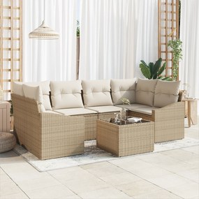 Conjunto de Jantar de Jardim 7 Peças com Almofadas Bege em Rattan Sint