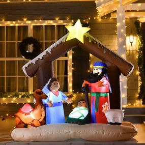HOMCOM Decoração Inflável de Natal 183cm com Luzes LED Inclui Inflador Nascimento de Jesús para Festas Jardim Exterior 201x100x186cm Multicor