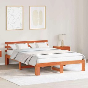 vidaXL Estrutura de Cama de Madeira de Pinho Castanho Encerado