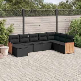 8 pcs conjunto sofás de jardim com almofadões vime PE preto