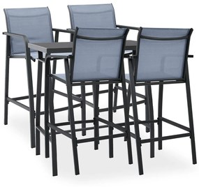 5 pcs conjunto de bar para jardim preto e cinzento