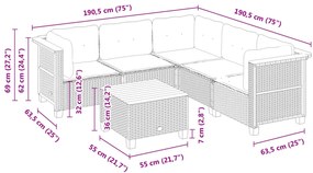 6 pcs conjunto sofás de jardim com almofadões vime cinzento