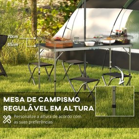 Outsunny Conjunto de Campismo de 5 Peças Mesa de Campismo Dobrável com