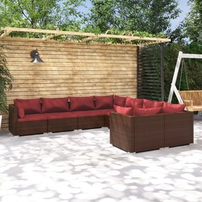 vidaXL 8 pcs conjunto lounge jardim c/ almofadões vime PE castanho