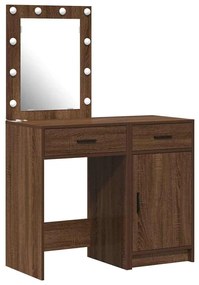 Conjunto de Mesa de Maquilhagem de 2 Peças com LED em Madeira de Carva