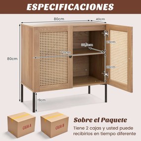 Aparador "Rattan Oak" com 2 Portas em Rattan e Prateleira Ajustável -
