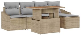 Conjunto de Jantar de Jardim com 6 Peças e Almofadas Bege em Rattan Si