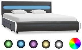 vidaXL Estrutura cama com LEDs 140x200 cm couro artificial antracite