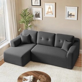 Sofá de canto sem montagem modular 150 x 244 x 73 cm com chaise longue cinza ardósia
