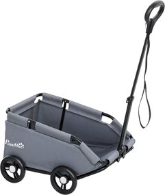 PawHut Carrinho para cão carrinho para cão pequeno dobrável a 4 rodas com haste de empurrar ajustável 53 x 45 x 28 cm cinza | Aosom Portugal