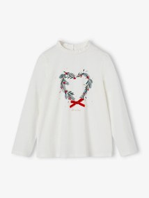 Camisola de Natal, coroa em forma de coração com purpurinas, para menina cru