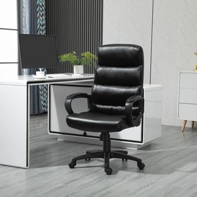 Vinsetto Cadeira de Escritório Giratória Cadeira de Escritório Ergonómica com Altura Ajustável Apoio para os Braços Alto Acolchoado de Couro Sintético 66x66x107-114cm Preto