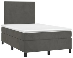 Cama box spring colchão LED 120x190cm couro artif. cinza-escuro