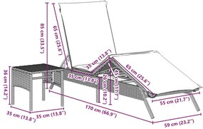 Espreguiçadeiras com mesa 2 pcs vime PE preto