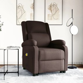 vidaXL Poltrona elevatória de massagens tecido castanho-escuro