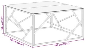 Mesa de centro aço inoxidável e vidro temperado dourado