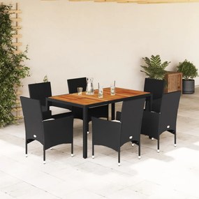 vidaXL 7 pcs conjunto jantar jardim c/ almofadões vime PE/acácia preto