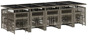 15 pcs conjunto jantar p/ jardim c/ almofadões vime PE cinzento