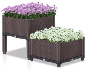 Outsunny Conjunto de 2 vasos quadrados para vasos de flores para flores e legumes com orifícios de drenagem e pernas altas |Aosom Portugal