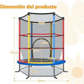 Trampolim para crianças 165 cm com rede de segurança e almofada de mola recreativa Estrutura em aço Multicolorido