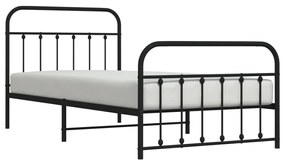 Estrutura de cama com cabeceira e pés 100x200 cm metal preto