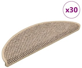 vidaXL Tapetes escada adesivos aspeto sisal 30 pcs 56x17x3 bege-escuro