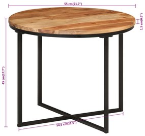 Mesa de centro 55x55x45 cm madeira de acácia maciça e ferro