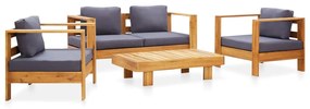 vidaXL 4 pcs conj. lounge jardim c/ almofadões acácia maciça cinzento