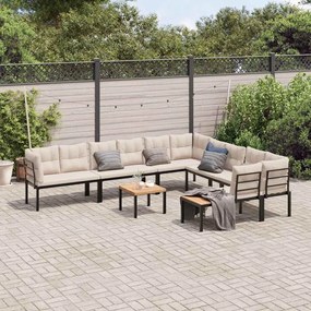 7 pcs sofás de jardim com almofadões aço revestido a pó preto