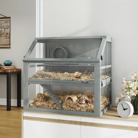 Gaiola para hamsters  80 x 50 x 76 cm e roedores com 3 níveis, base removível e funda, casinha, Baloiço, cinzento claro
