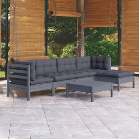 vidaXL 6 pcs conjunto lounge de jardim c/ almofadões pinho cinza