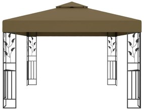 Gazebo com toldo duplo e luzes LED 3x4m cinza-acastanhado