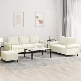 3 pcs conjunto de sofás com almofadões veludo cor creme