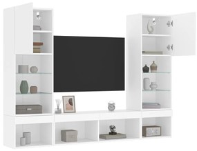 vidaXL 5pcs móveis de parede p/ TV c/ LEDs derivados de madeira branco