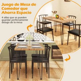 Conjunto de mesa de jantar de 5 peças Mesa retangular industrial com 4 cadeiras e Estrutura metálica Carvalho Rústico + Preto