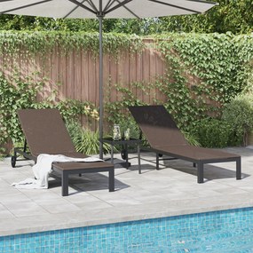Conjuntos de espreguiçadeiras 2 pcs com rodas e mesa em rattan sintéti