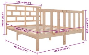 Estrutura de cama pequena casal 120x190 cm pinho maciço