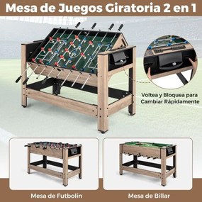 Mesa de Jogos matraquilhos e  Mesa de bilhar 124 x 60,5 x 81 cm rotativa 2 em 1 Preto e castanho