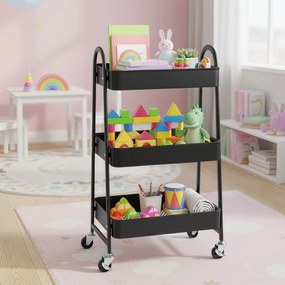 Carrinho multifuncional 3 níveis em metal 32,5 x 45,8 x 77,5 cm preto