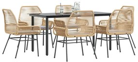 vidaXL Conjunto jantar jardim 7 peças almofadas vidro vime PE castanho