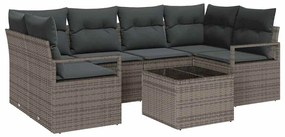 Sofá de Jardim 7 Peças com Estofos Cinza Polyrattan