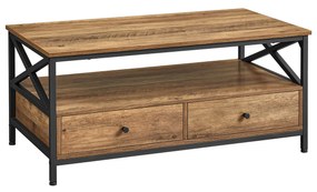 Mesa de centro VASAGLE, mesa de sala de estar, mesa de sofá, com gavetas, suportes em X, compartimento aberto, design industrial, marrom nogueira/preto LCT201B41